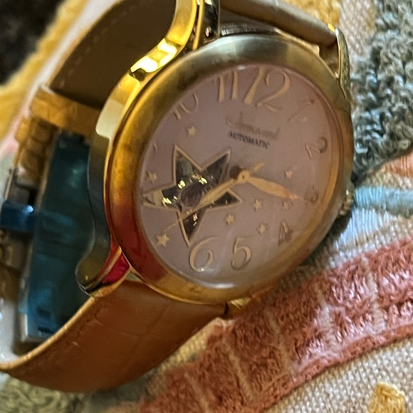 JEANERET 🔥SKELETON WATCH GORGEOUS VINTAGE WATCH STAR CUTOUT WINDOW leather - Picture 7 of 9